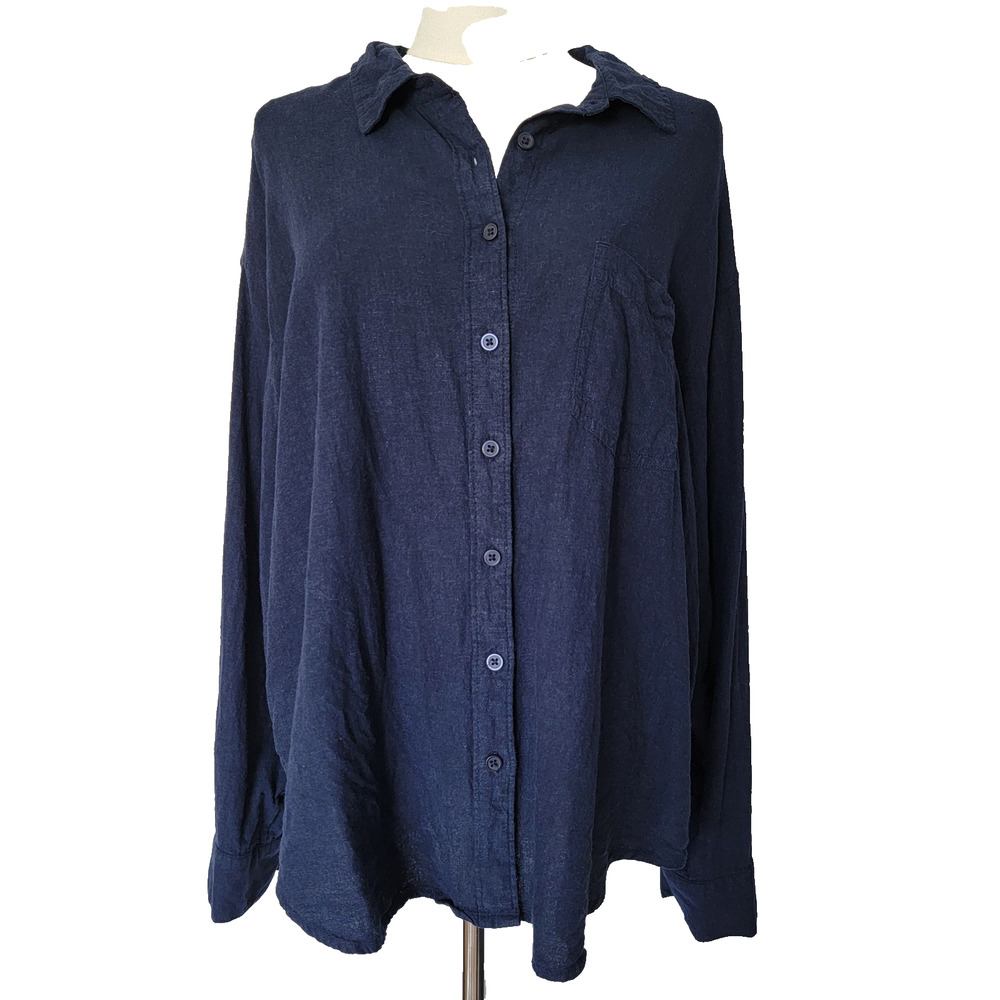 Maurices Linen Blend Navy Button Top Minimalist Preppy Career Office Casual XL